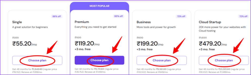 Hostinger Pricing Plans Compared.