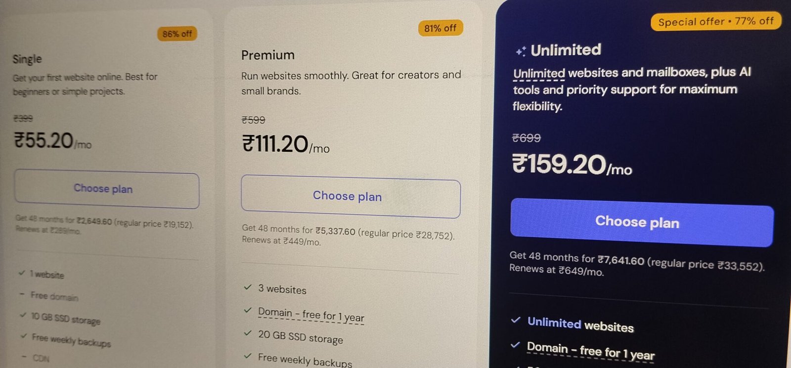 Hostinger pricing options and billing terms